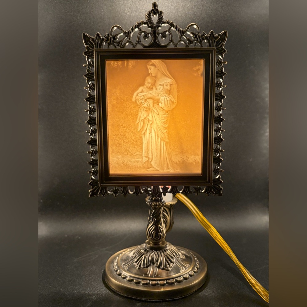 Vintage L’Innocence Madonna & Child Porcelain Lithophane Table Lamp, Mary & Lamb
